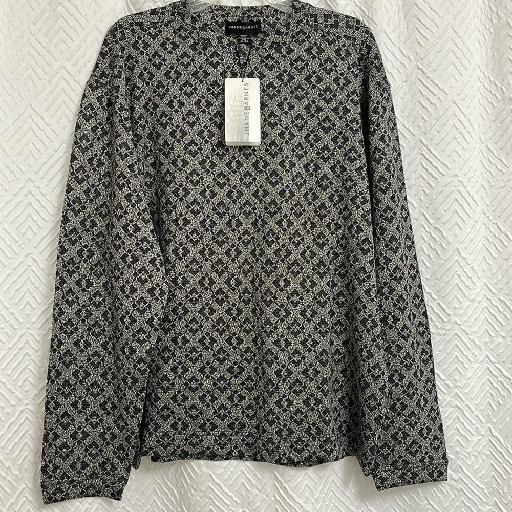 Jhane Barnes Vintage Black‎ Patterned Long Sleeve Shirt Size XL